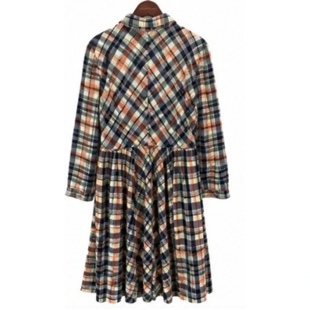 eShakti Plaid Midi Dress Women 18 Plus Size Multi Color Button Front Long Sleeve - Picture 3 of 12
